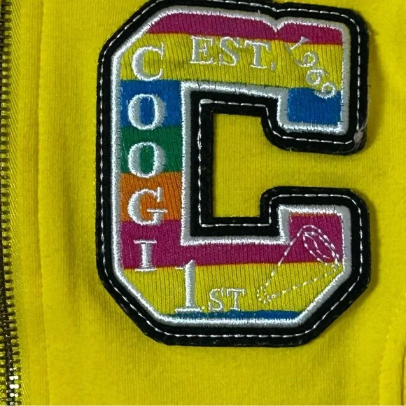 COOGI Girls Yellow Sweatshirt Fitted Zip Hoodie Striped Accents Size 12-14 - Picture 2 of 14